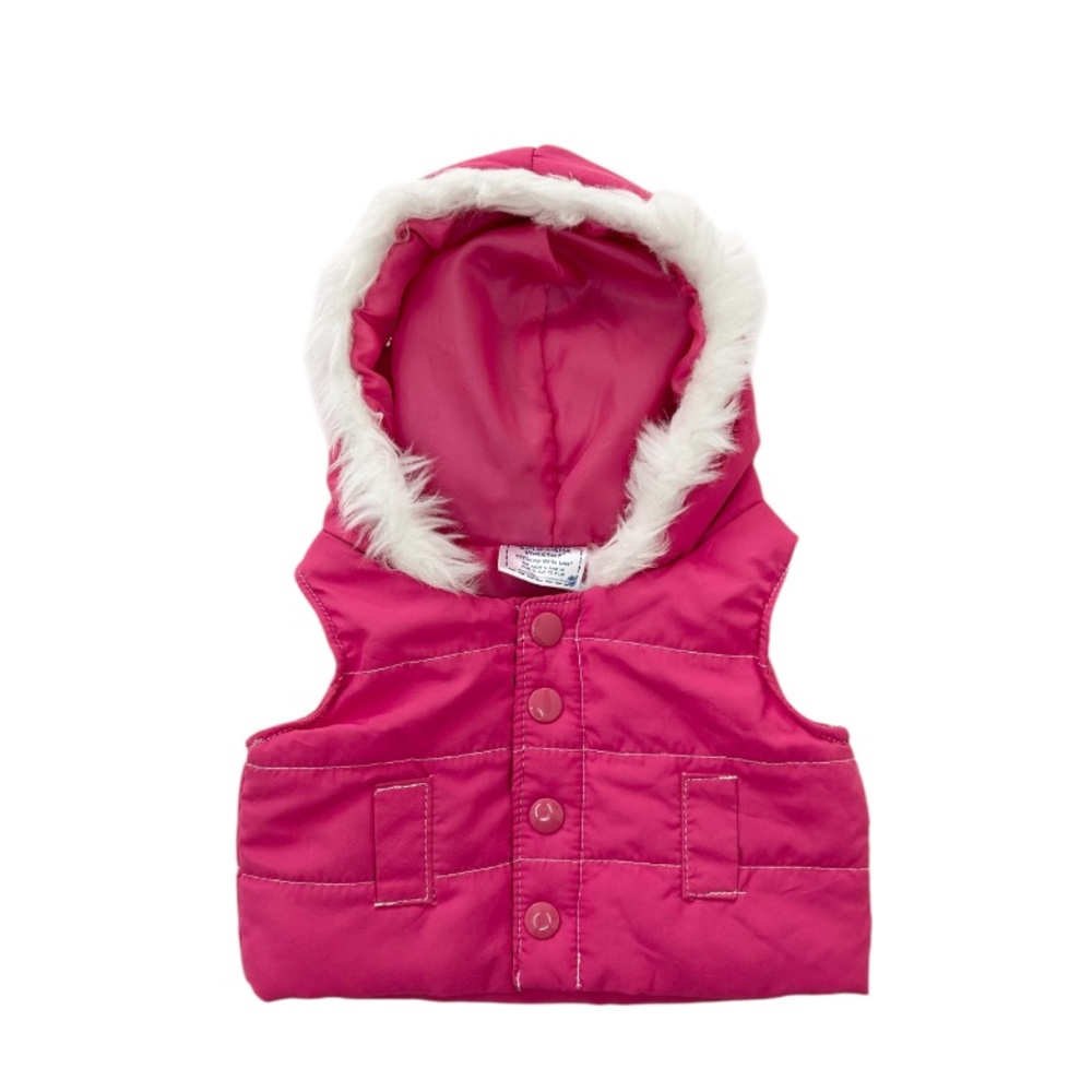 Build-A-Bear Pink Puffer Vest Fur Trim Hooded Jacket
